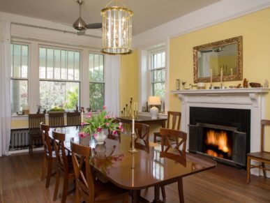 sweet biscuit inn dining room and fireplace